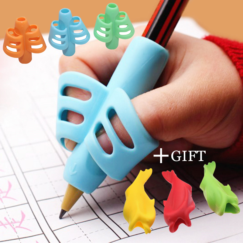 두 손가락 그립 실리콘 아기 학습 쓰기 도구 쓰기 펜 쓰기 수정 장치, 어린이 문구 선물 3 개